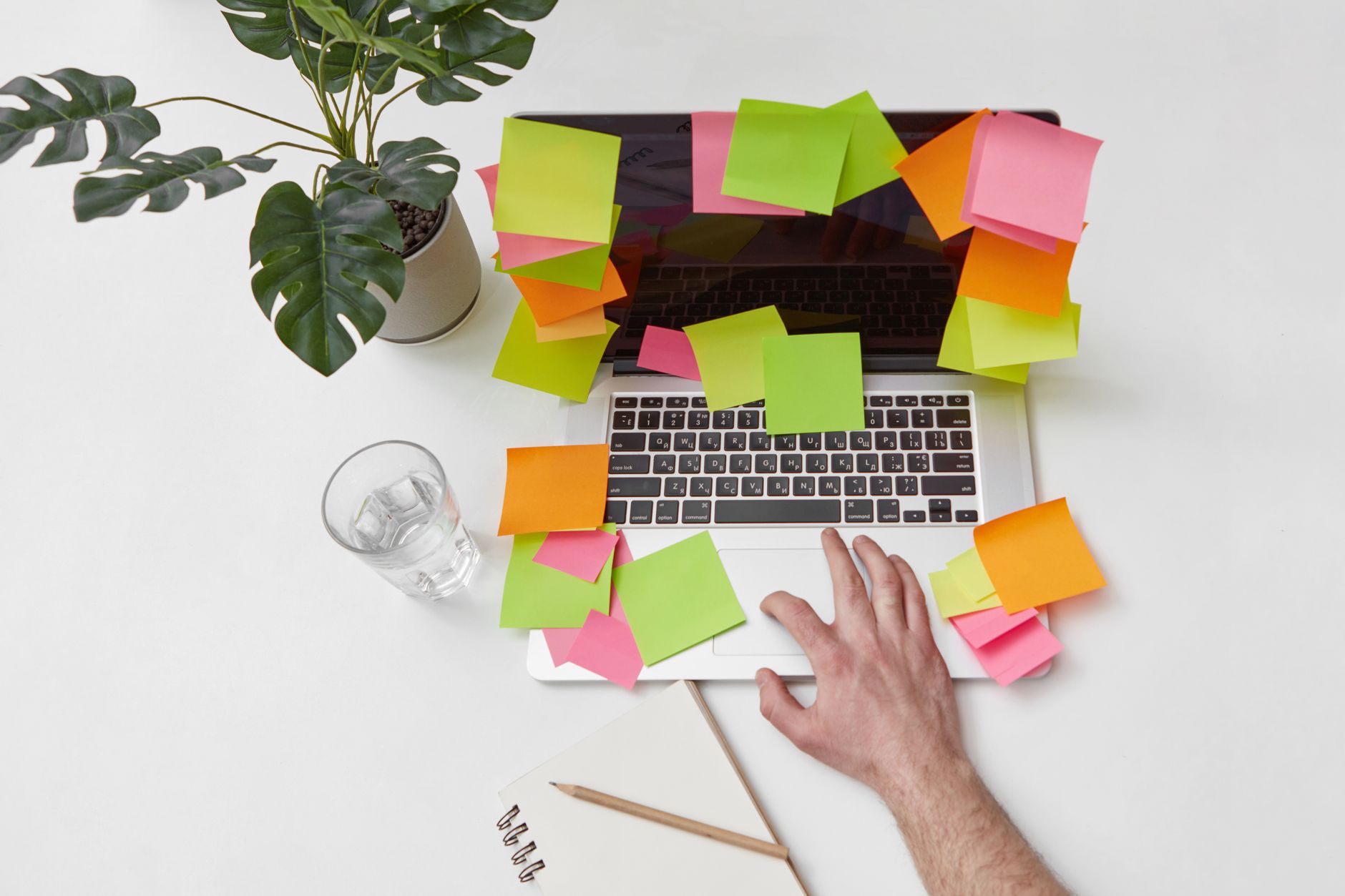 sticky notes on a laptop